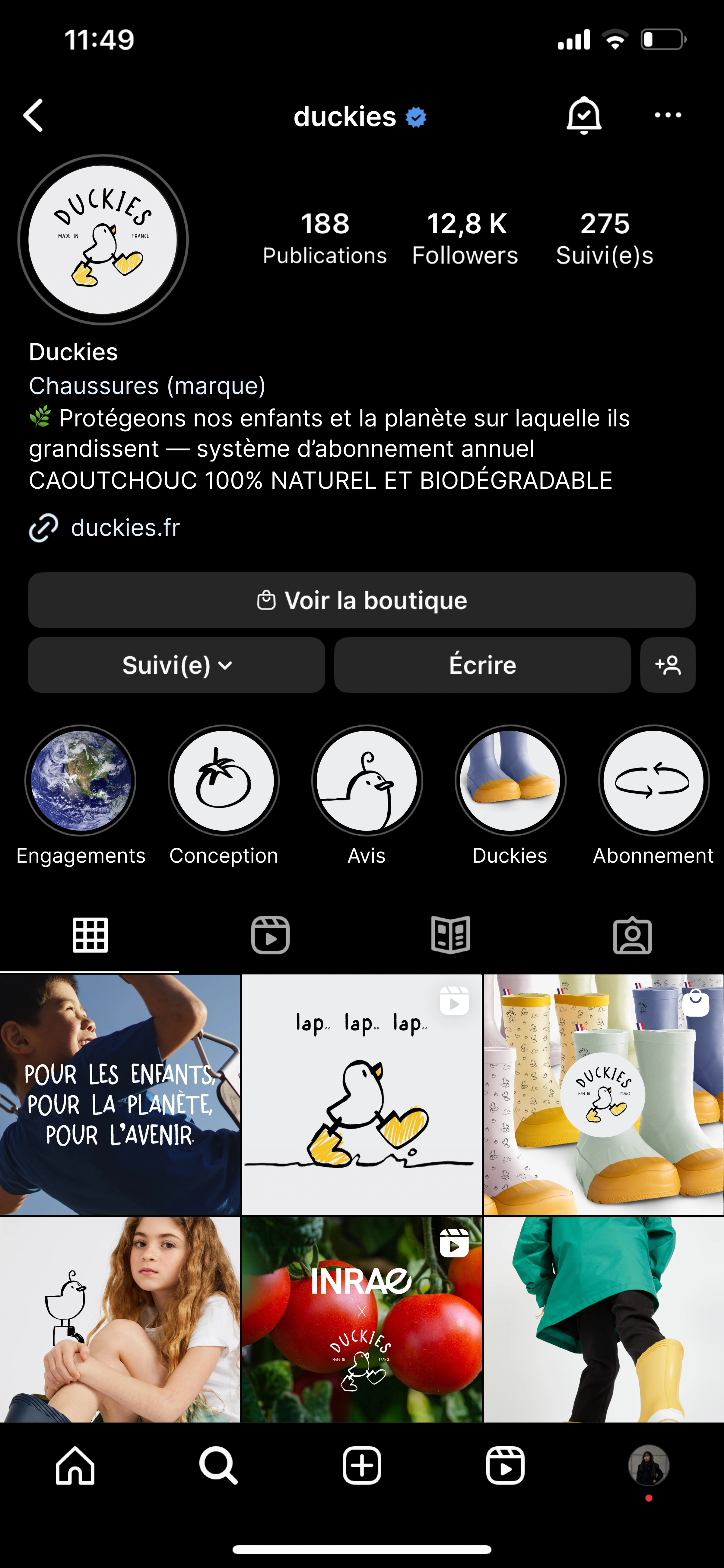 Grille Instagram Duckies et ses visuels de marque.